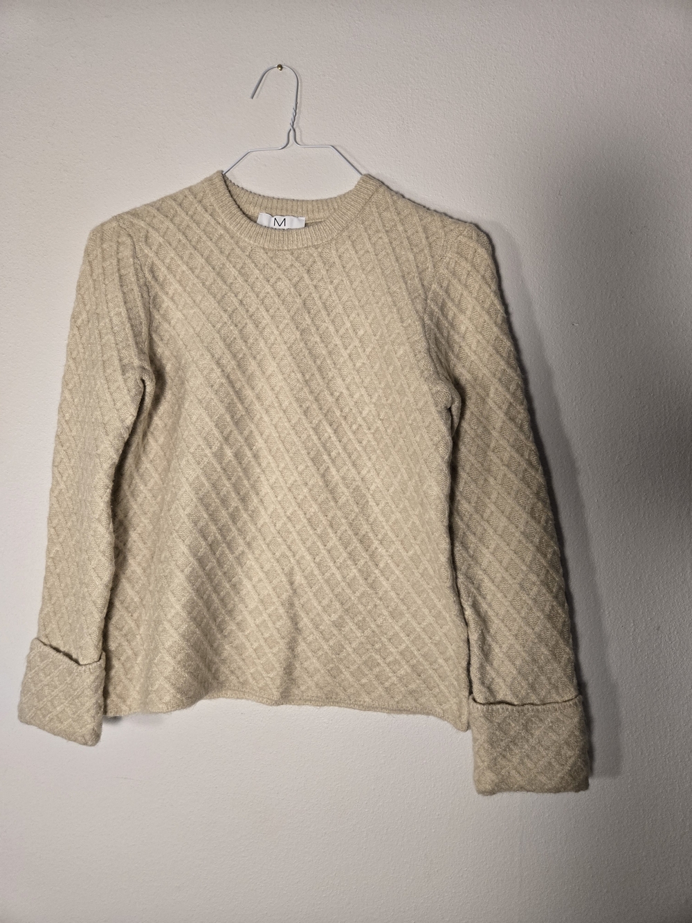 Magaschoni Cream Quilted Crew Sweater